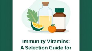 Современная иллюстрация с витаминами и полезными продуктами для укрепления иммунитета к сезону 2026 года